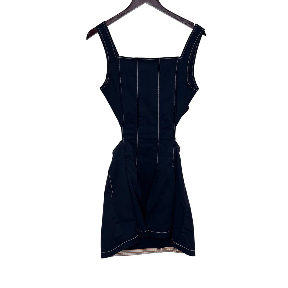 Maeve Anthropologie Contrast Stitched Mini Dress Black Cutout Fit Flare US 10 - Picture 3 of 8